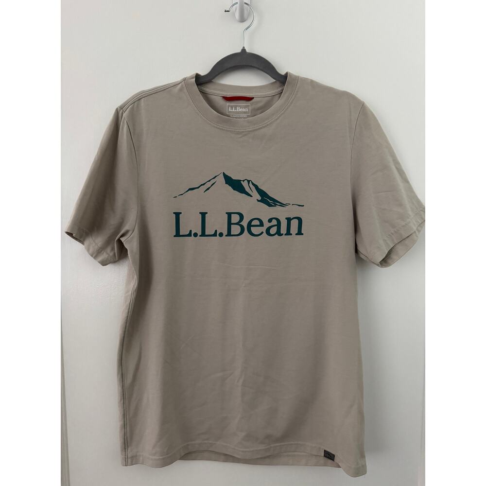LL Bean Light Gray Slightly Fitted Shirt with Turquoise Graphic Size Small- Reg